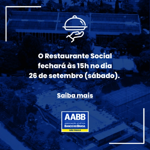 Funcionamento do Restaurante Social no dia 26 de setembro