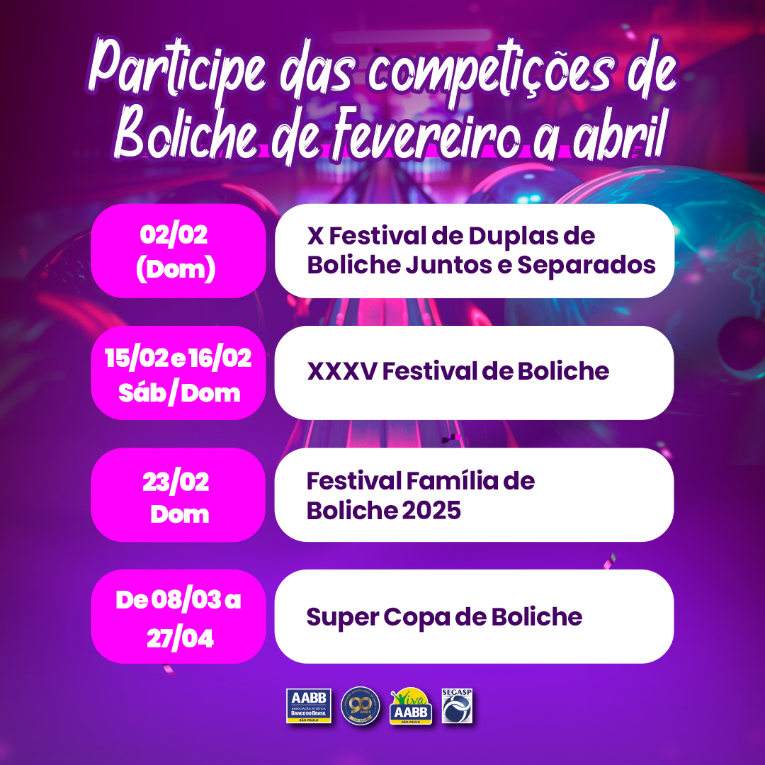 Participe das competições de Boliche de fevereiro a abril